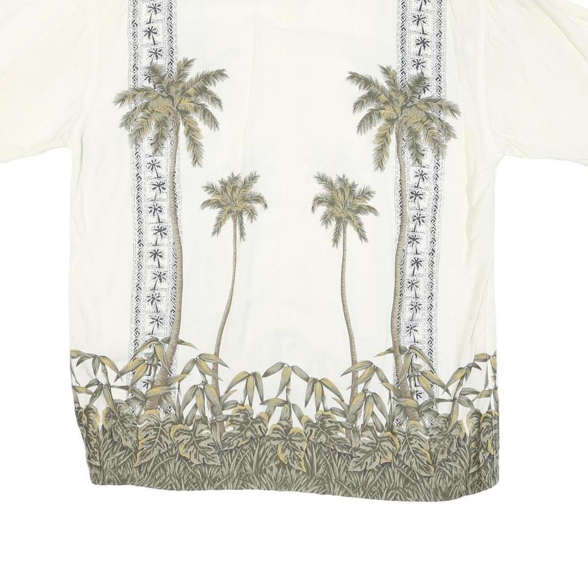 PIERRE CARDIN Mens Cream Rayon Short Sleeve Shirt L Palm Tree Print Tropical