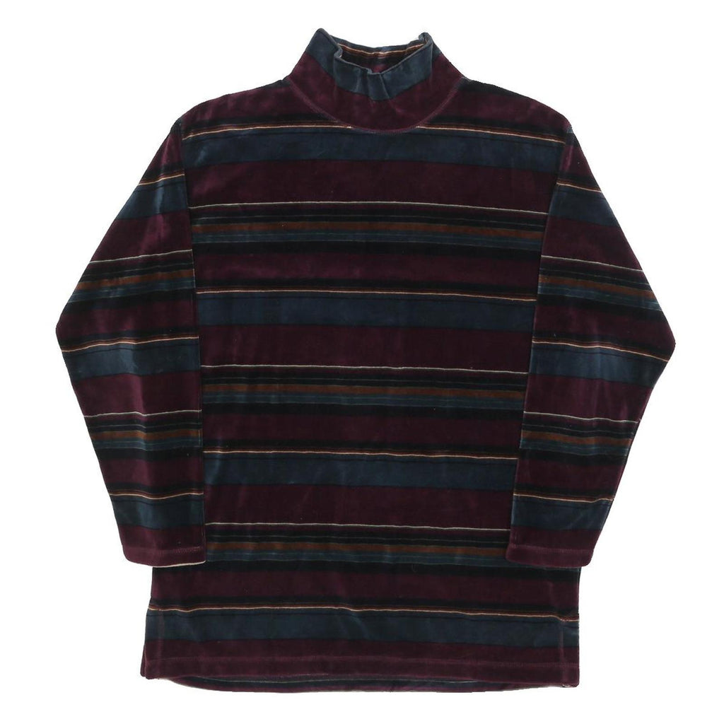 Mens Burgundy & Blue Striped Sweatshirt M Mock Neck Polyester Blend Casual