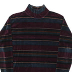 Mens Burgundy & Blue Striped Sweatshirt M Mock Neck Polyester Blend Casual