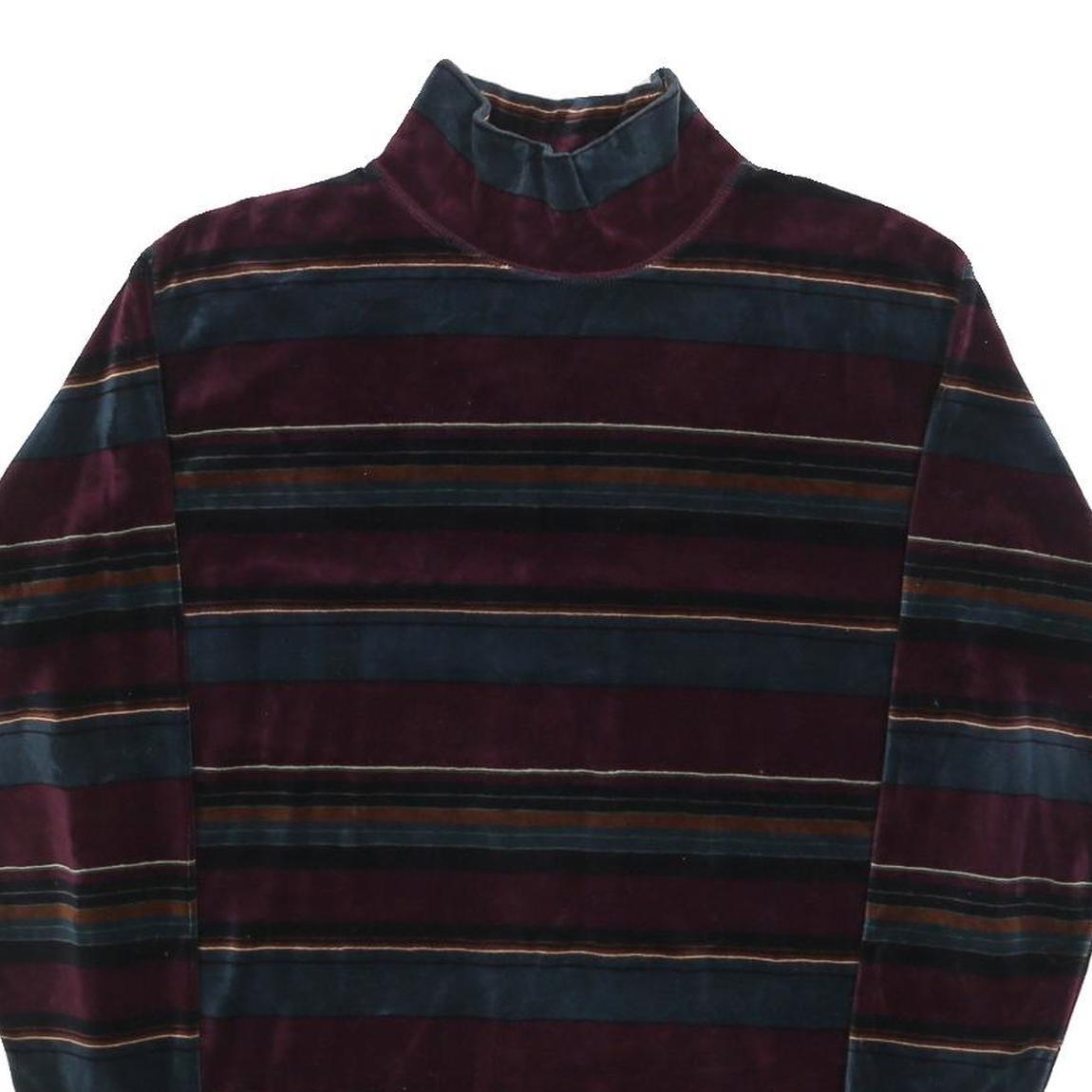 Mens Burgundy & Blue Striped Sweatshirt M Mock Neck Polyester Blend Casual