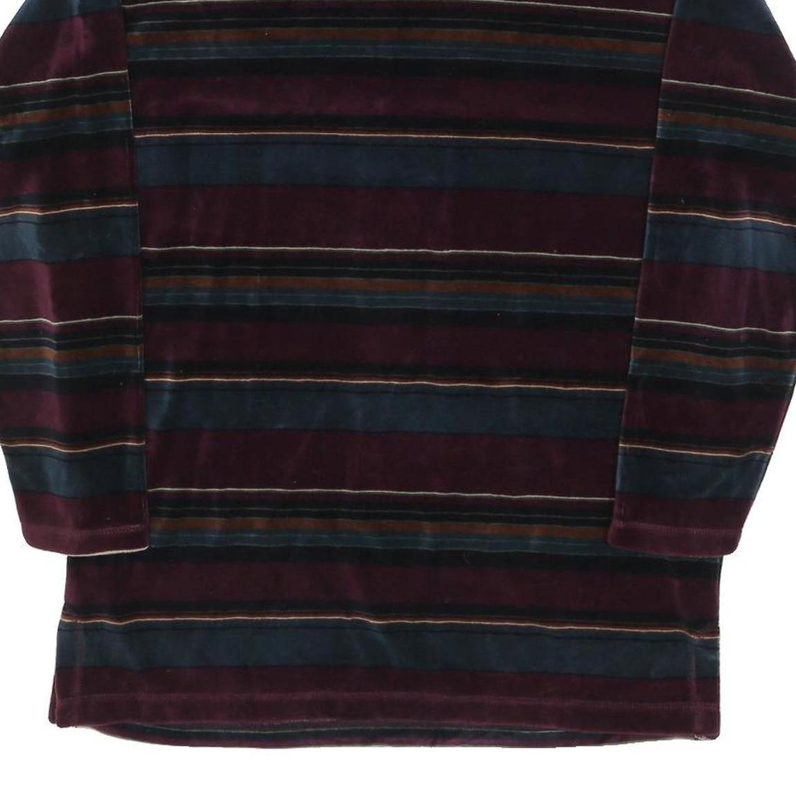 Mens Burgundy & Blue Striped Sweatshirt M Mock Neck Polyester Blend Casual