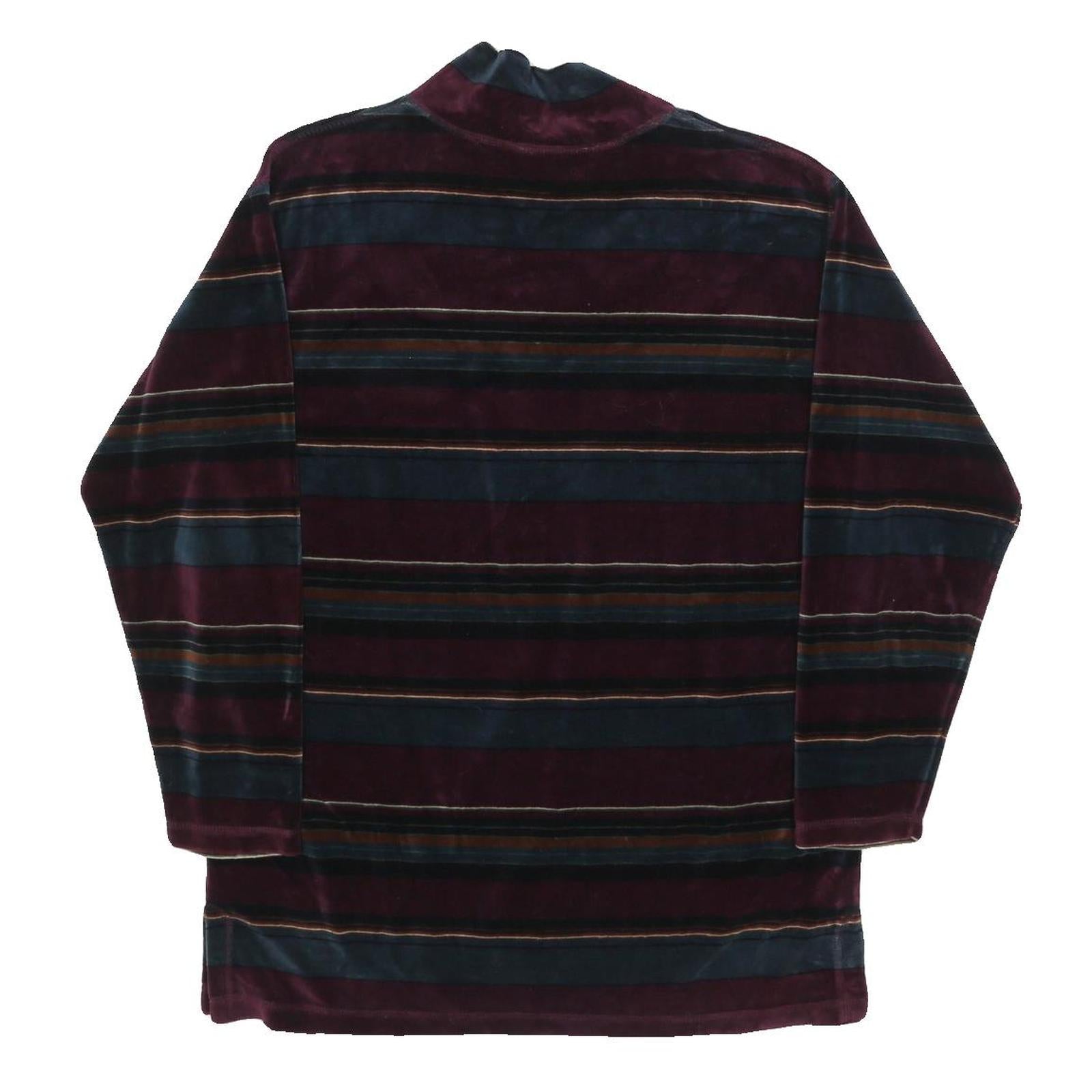 Mens Burgundy & Blue Striped Sweatshirt M Mock Neck Polyester Blend Casual