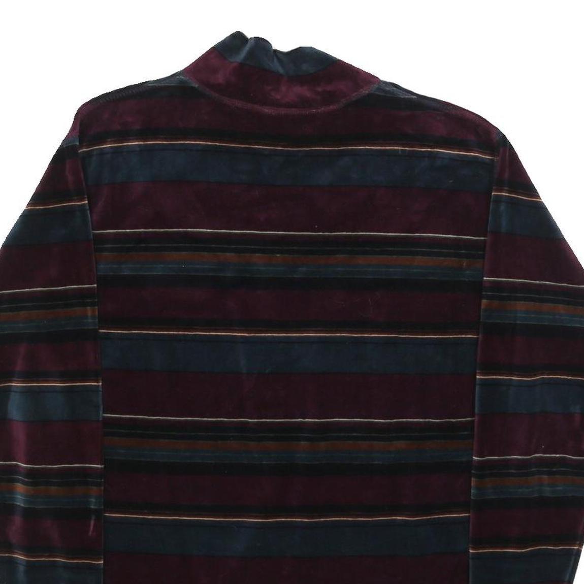 Mens Burgundy & Blue Striped Sweatshirt M Mock Neck Polyester Blend Casual