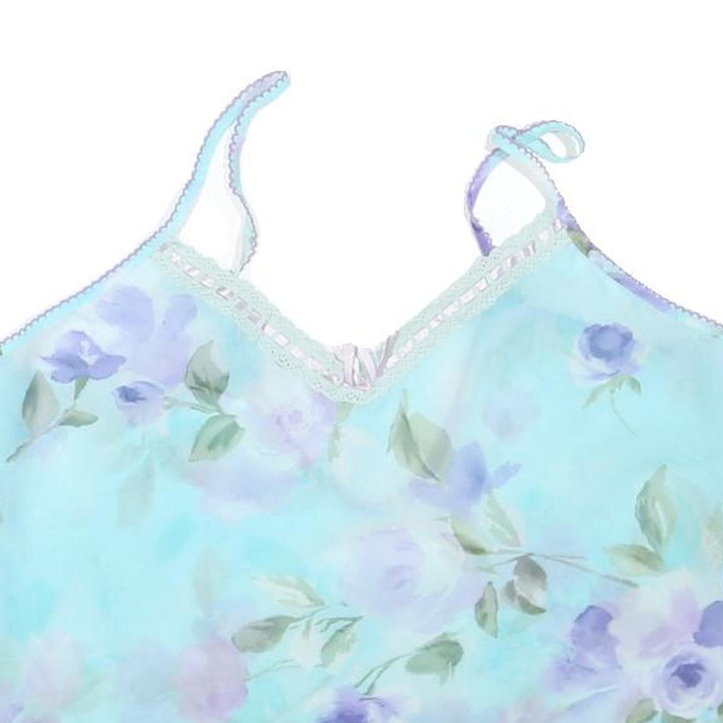 Womens Blue Floral Printed Camisole Spaghetti Strap V-Neck XL Summer Top