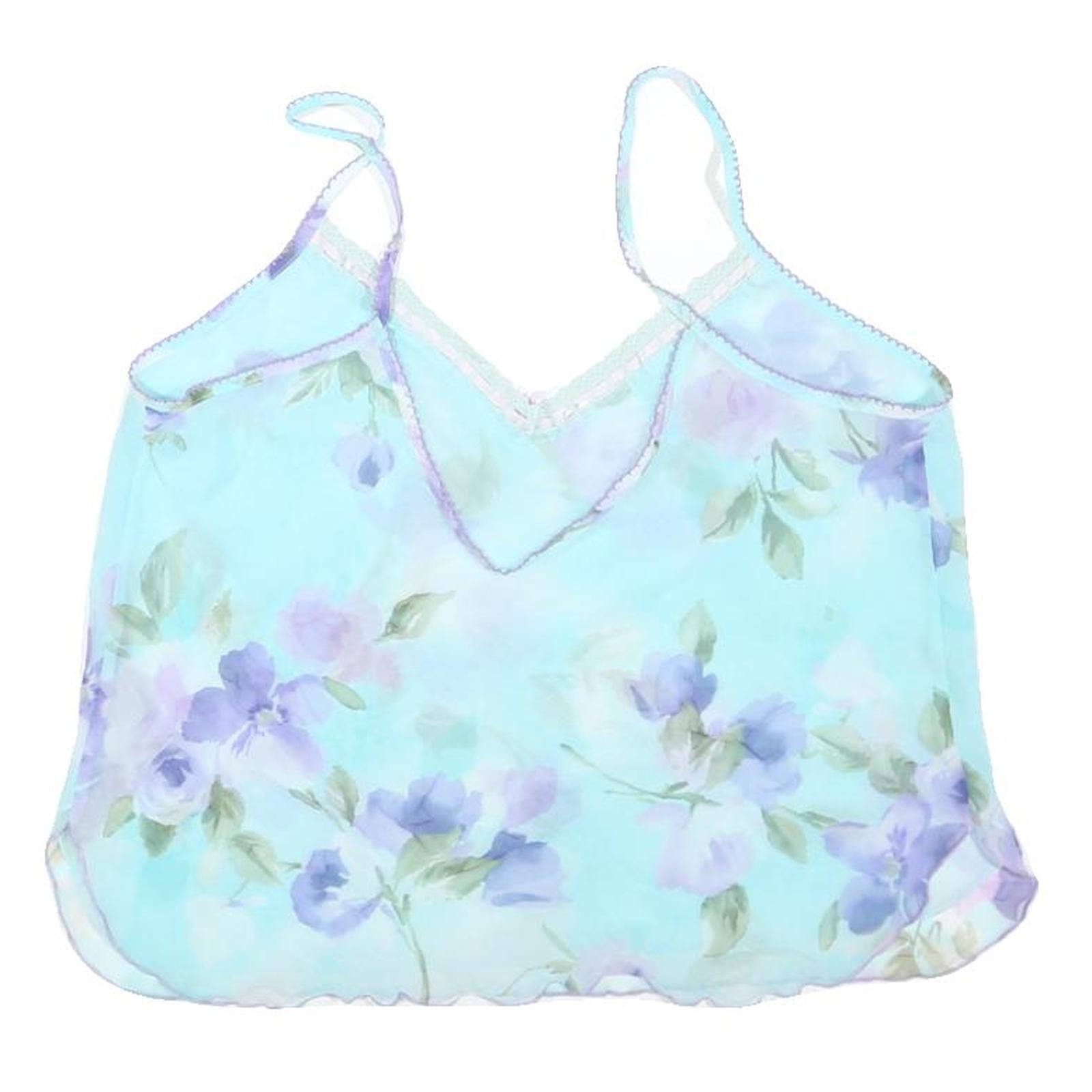 Womens Blue Floral Printed Camisole Spaghetti Strap V-Neck XL Summer Top