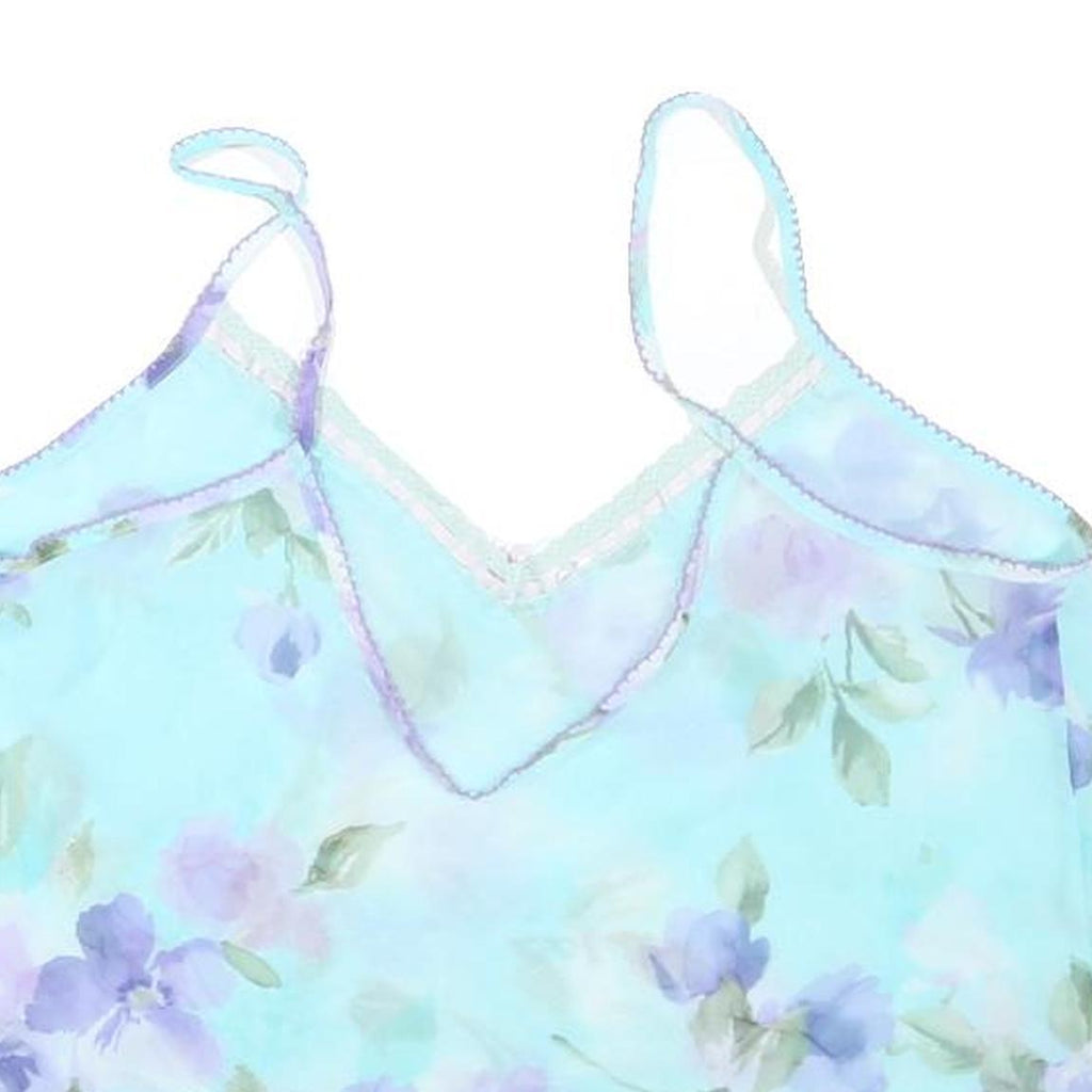 Womens Blue Floral Printed Camisole Spaghetti Strap V-Neck XL Summer Top