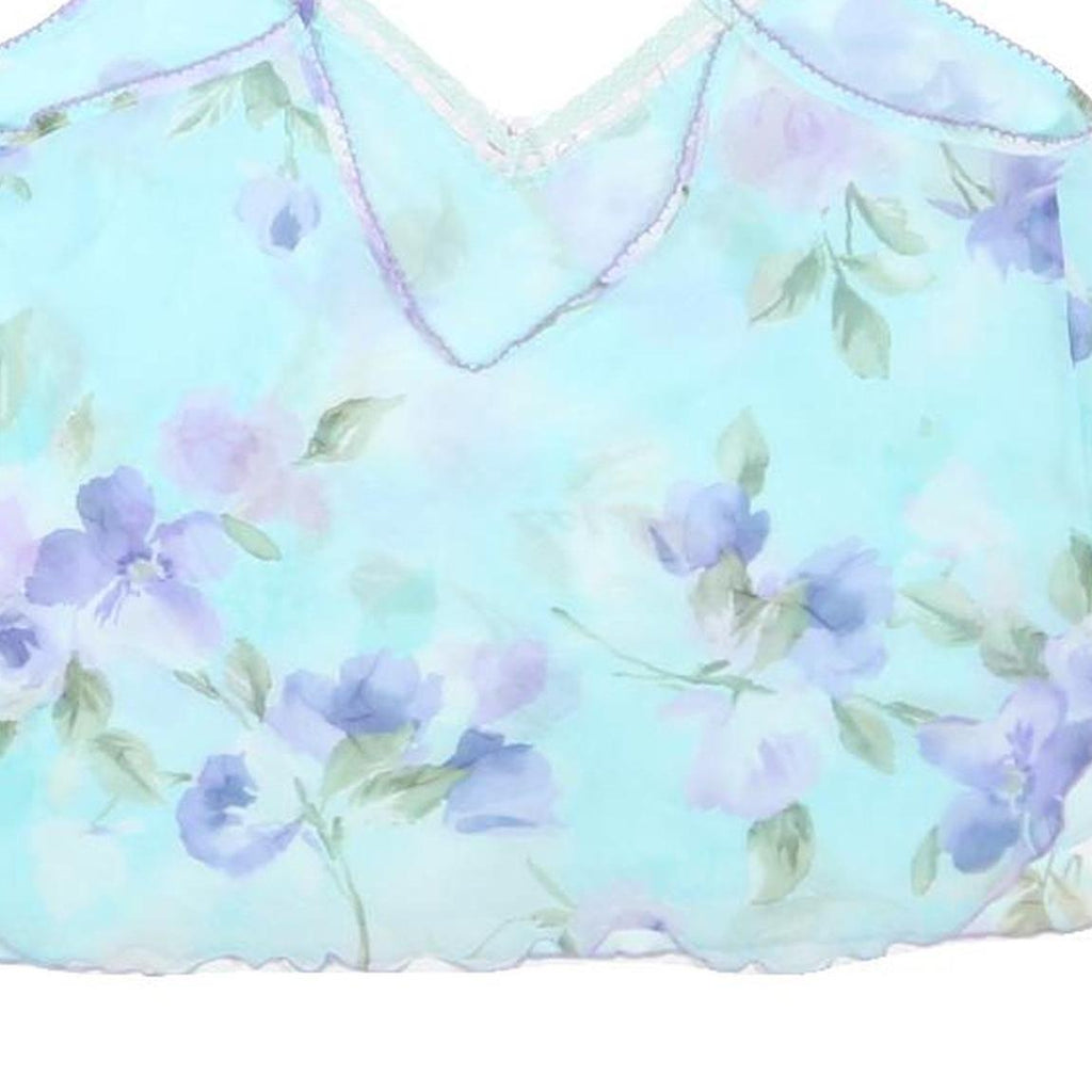 Womens Blue Floral Printed Camisole Spaghetti Strap V-Neck XL Summer Top