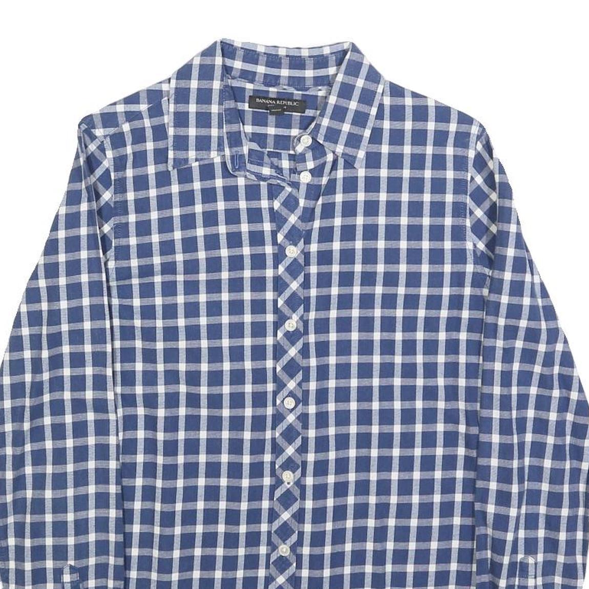 BANANA REPUBLIC Womens Blue & White Check Shirt S Tailored Fit Cotton Blend