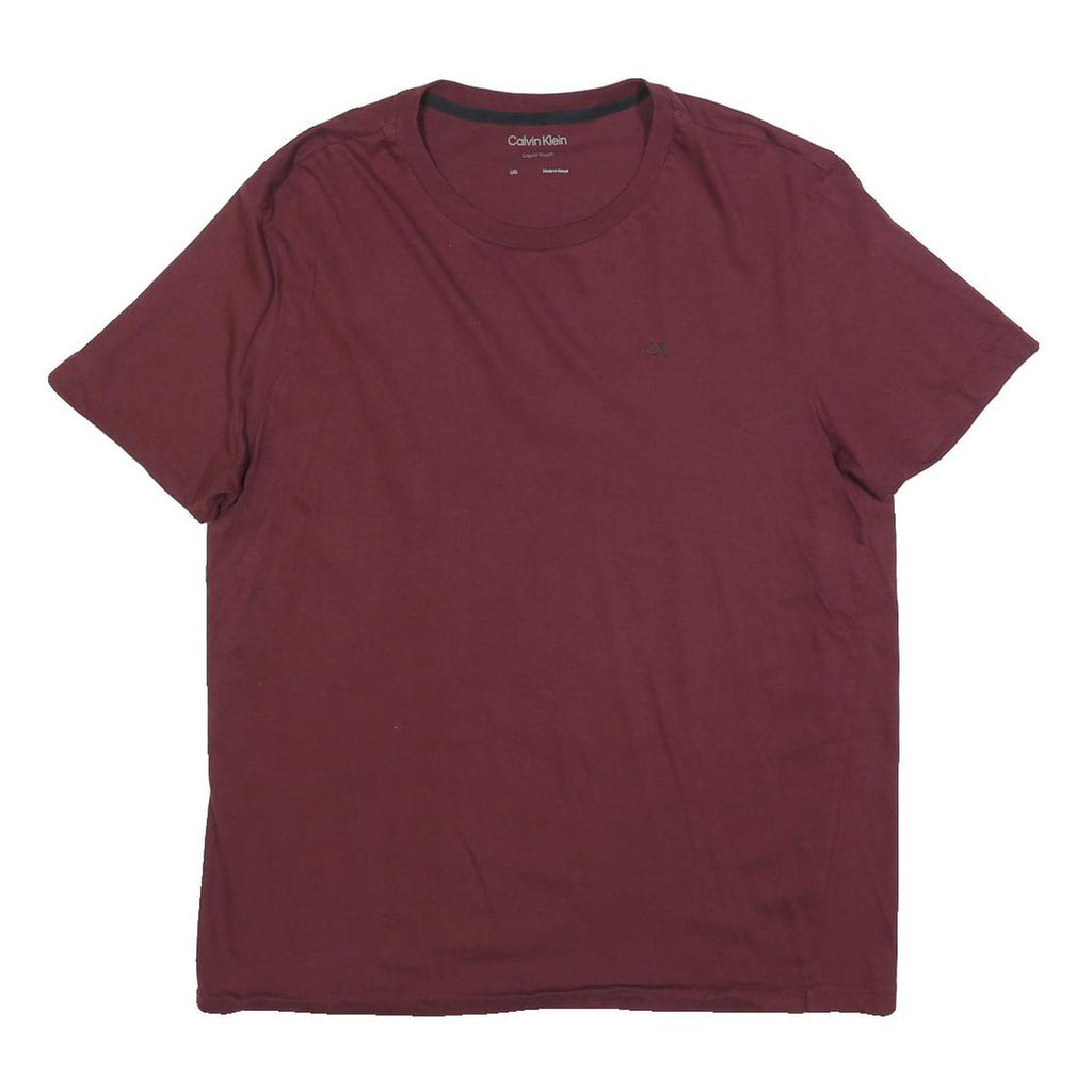CALVIN KLEIN Mens Maroon Cotton Blend T-Shirt L Short Sleeve Crew Neck Classic
