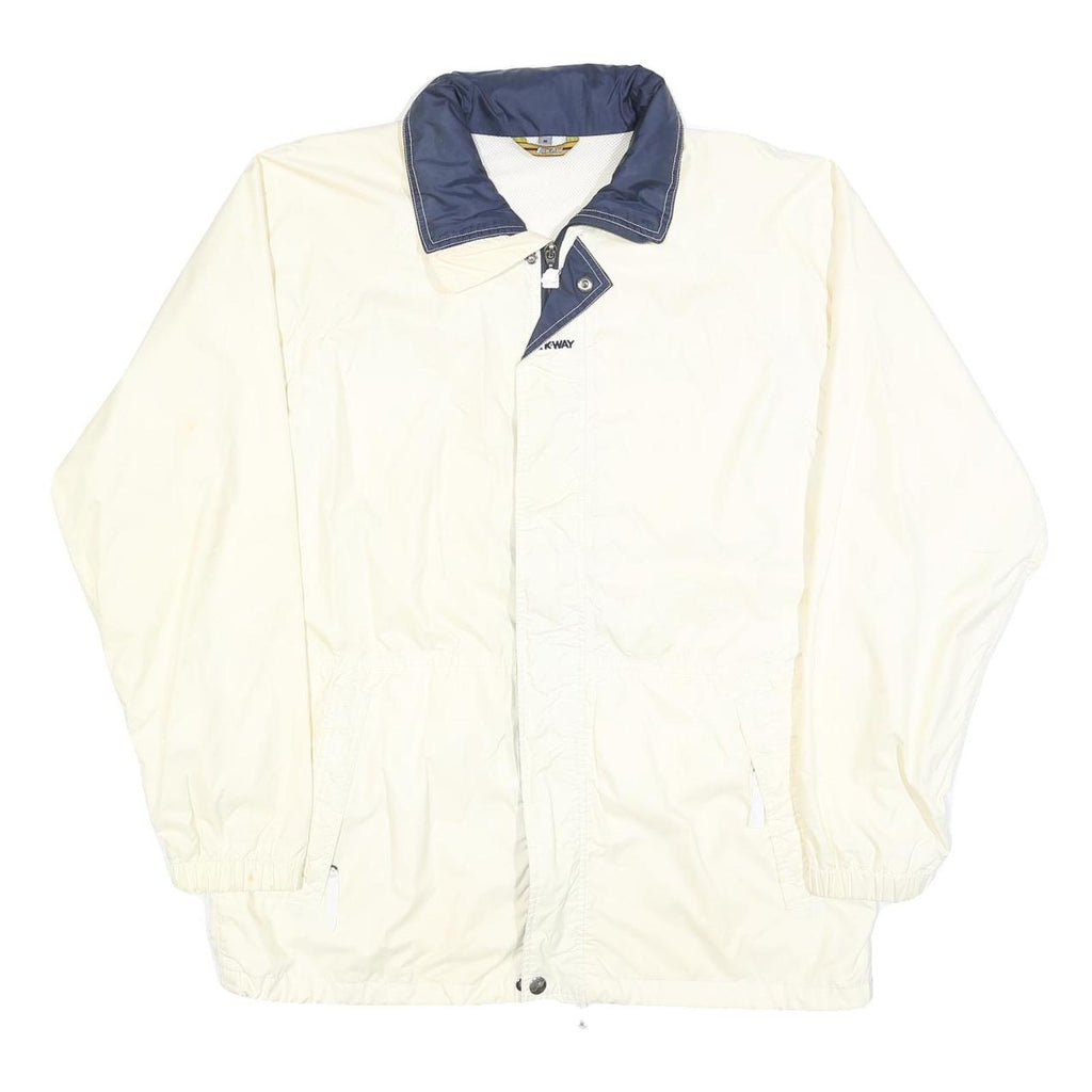 K-WAY Mens White & Navy Casual Jacket M Polyester Blend Plain Zip Fastening