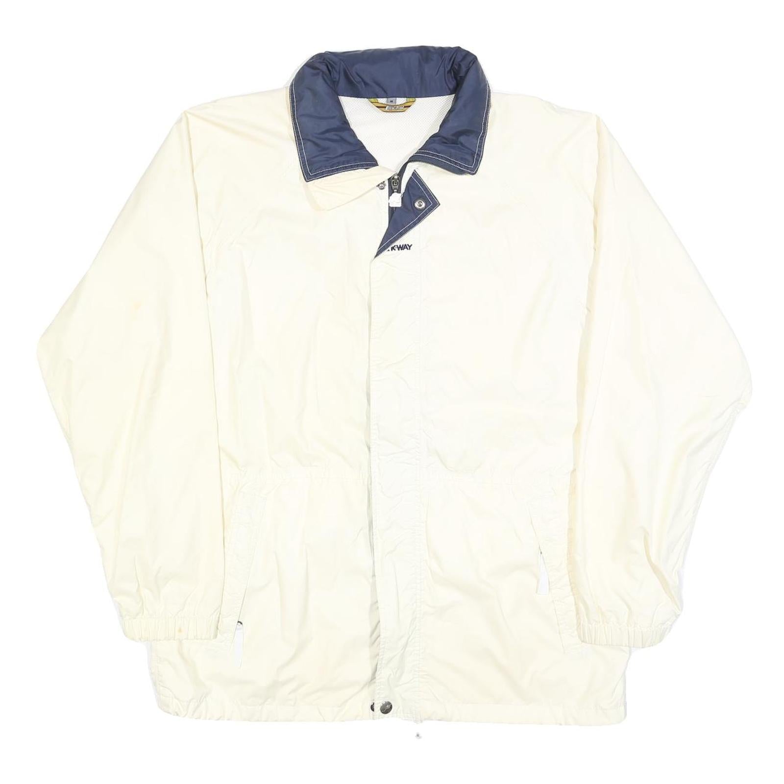 K-WAY Mens White & Navy Casual Jacket M Polyester Blend Plain Zip Fastening