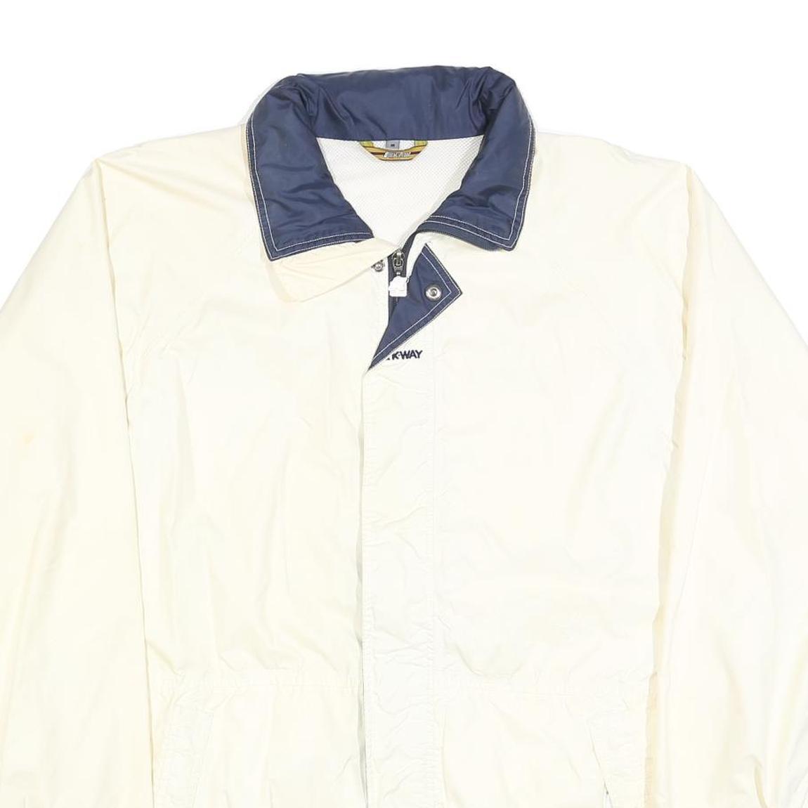 K-WAY Mens White & Navy Casual Jacket M Polyester Blend Plain Zip Fastening
