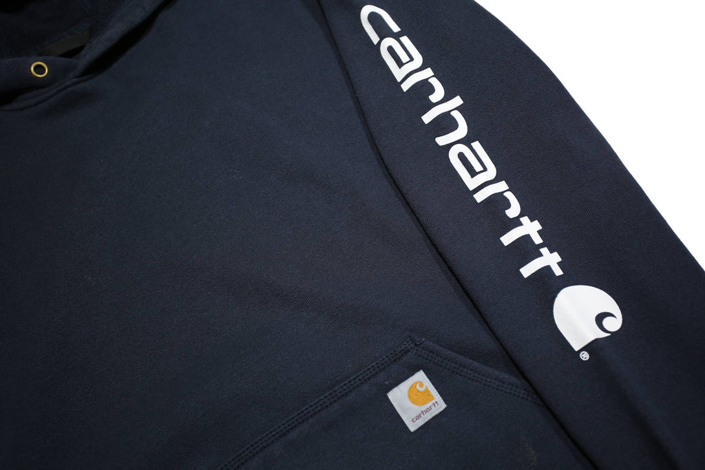 CARHARTT Mens Navy Blue Logo Print Hoodie 2XL Cotton Blend Casual