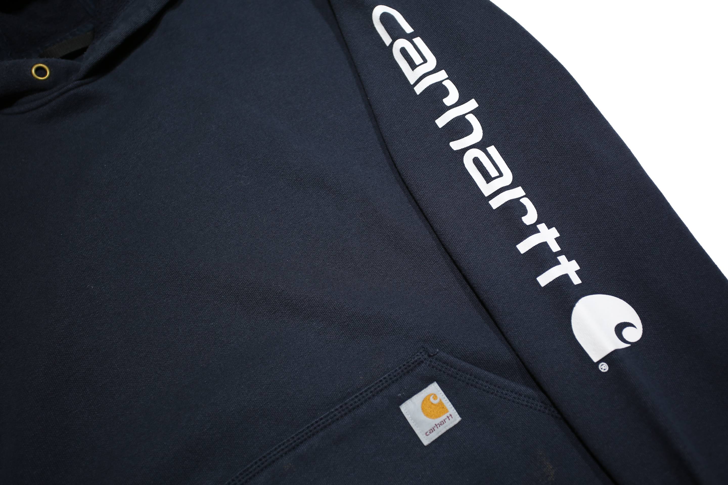 CARHARTT Mens Navy Blue Logo Print Hoodie 2XL Cotton Blend Casual