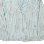 DELLA CITTA Womens Blue Beige Cotton Blend Button Jacket L Woven Classic