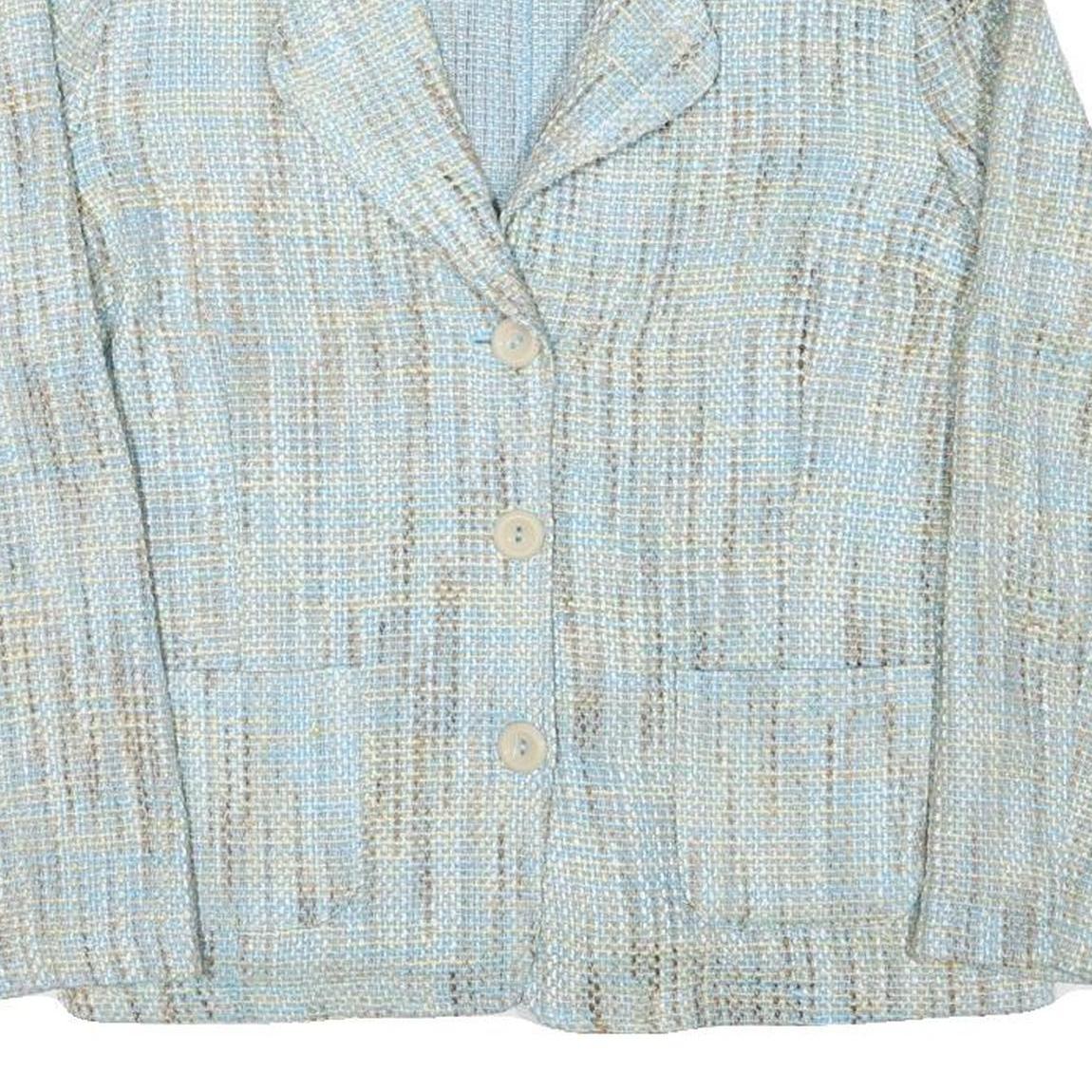 DELLA CITTA Womens Blue Beige Cotton Blend Button Jacket L Woven Classic
