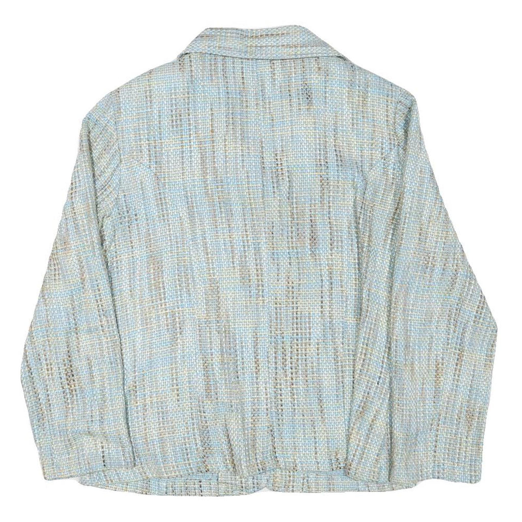 DELLA CITTA Womens Blue Beige Cotton Blend Button Jacket L Woven Classic