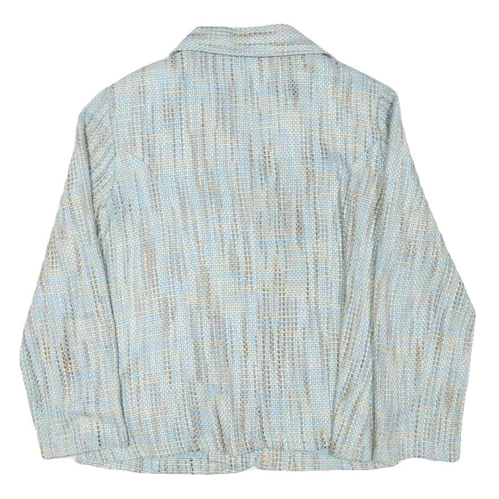 DELLA CITTA Womens Blue Beige Cotton Blend Button Jacket L Woven Classic