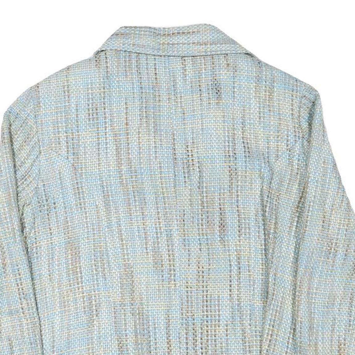 DELLA CITTA Womens Blue Beige Cotton Blend Button Jacket L Woven Classic