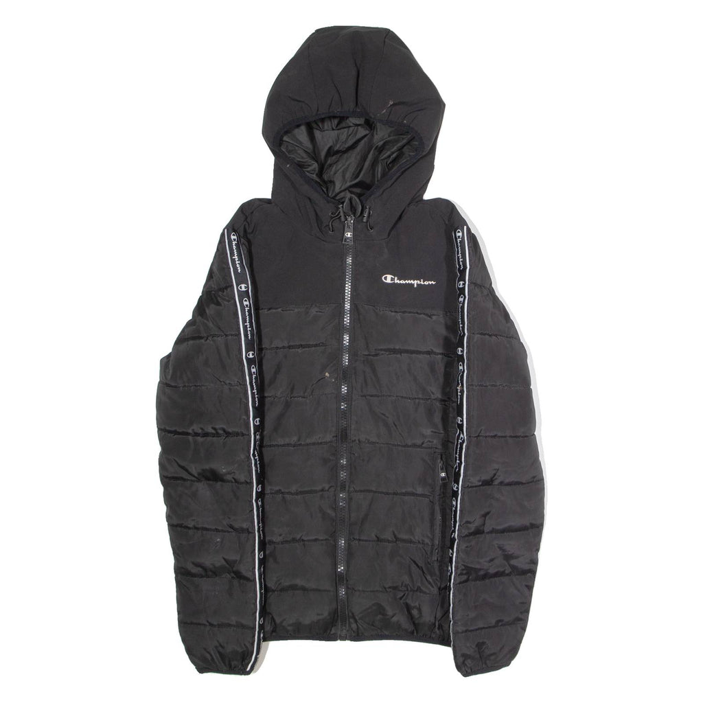 CHAMPION Mens Puffer Jacket Black Hooded S