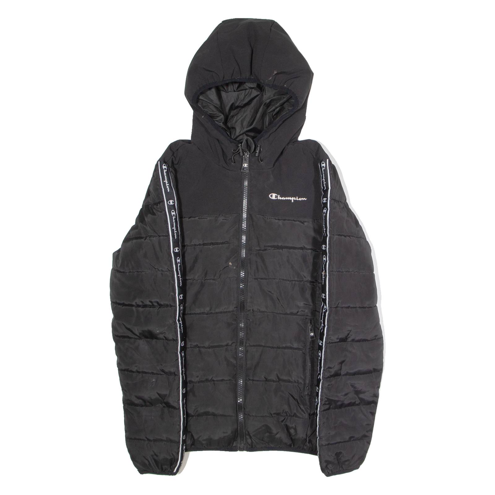 CHAMPION Mens Puffer Jacket Black Hooded S