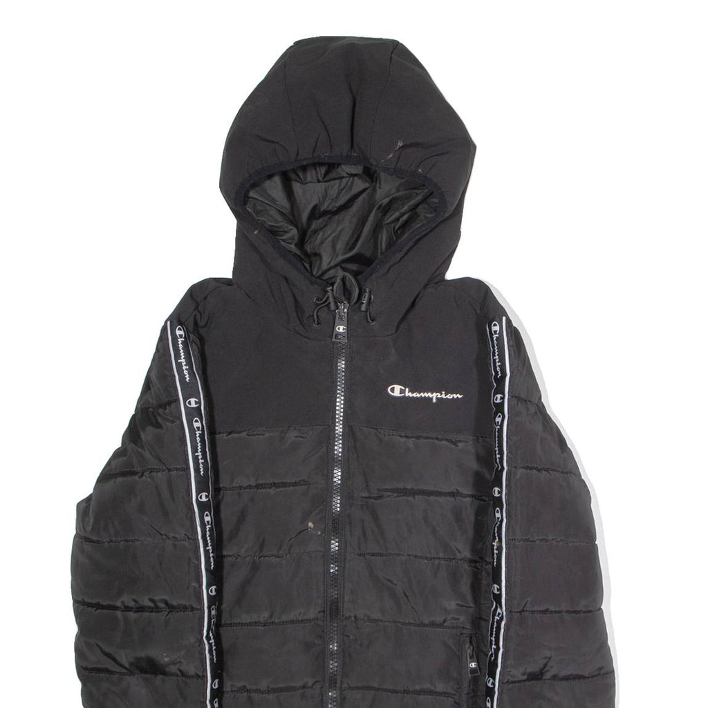 CHAMPION Mens Puffer Jacket Black Hooded S