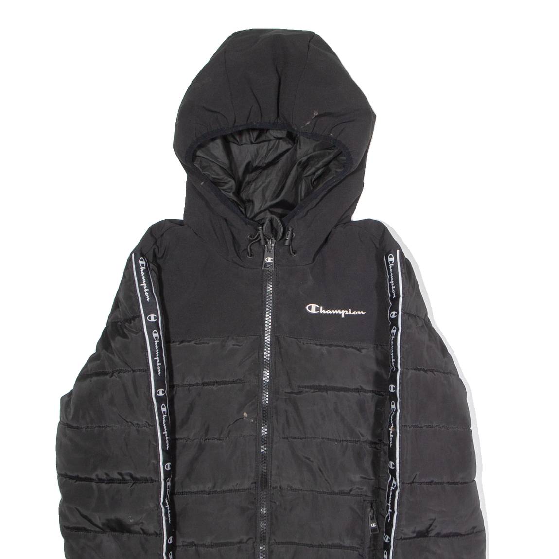 CHAMPION Mens Puffer Jacket Black Hooded S