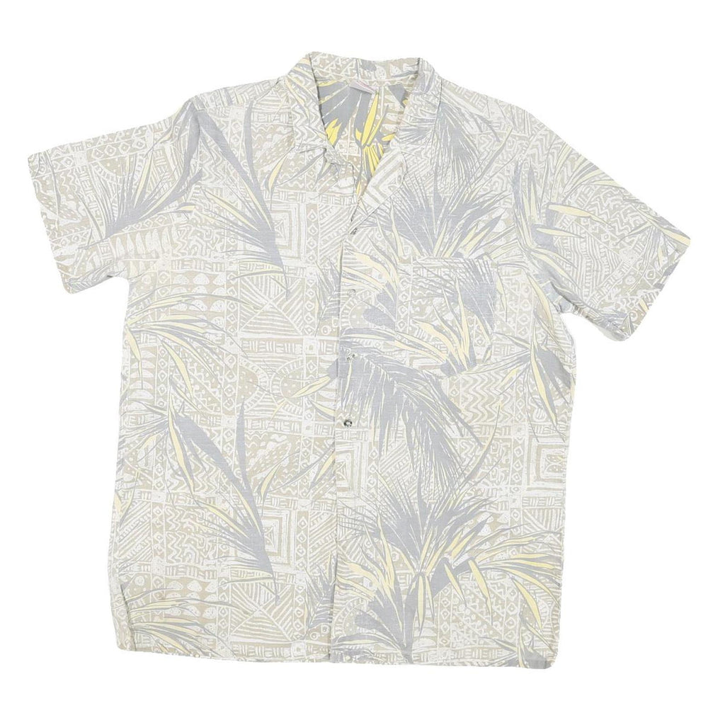 PARADICE BEACH CLUB Mens Beige & Grey Tropical Print Shirt M Lightweight Summer