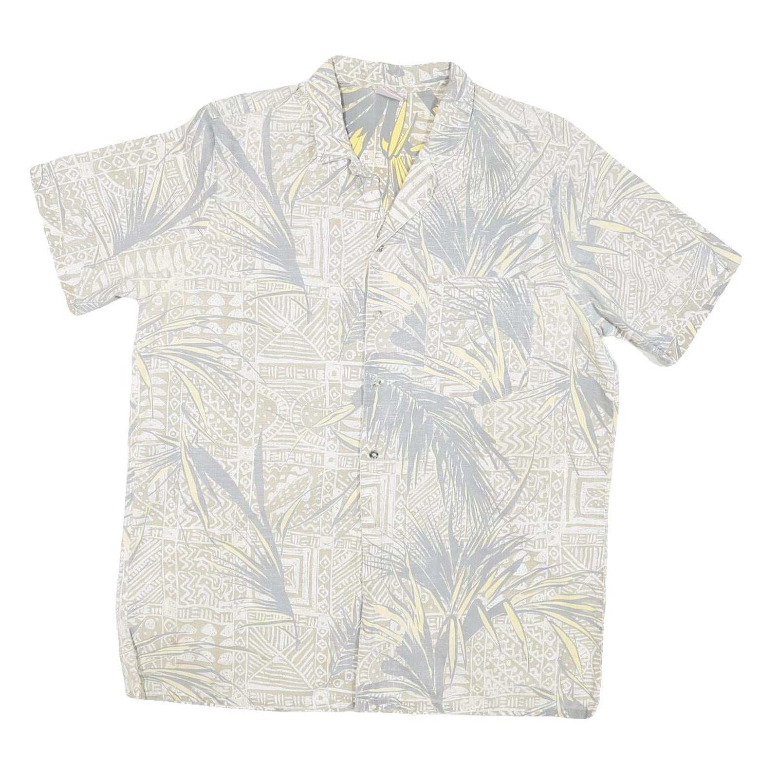 PARADICE BEACH CLUB Mens Beige & Grey Tropical Print Shirt M Lightweight Summer