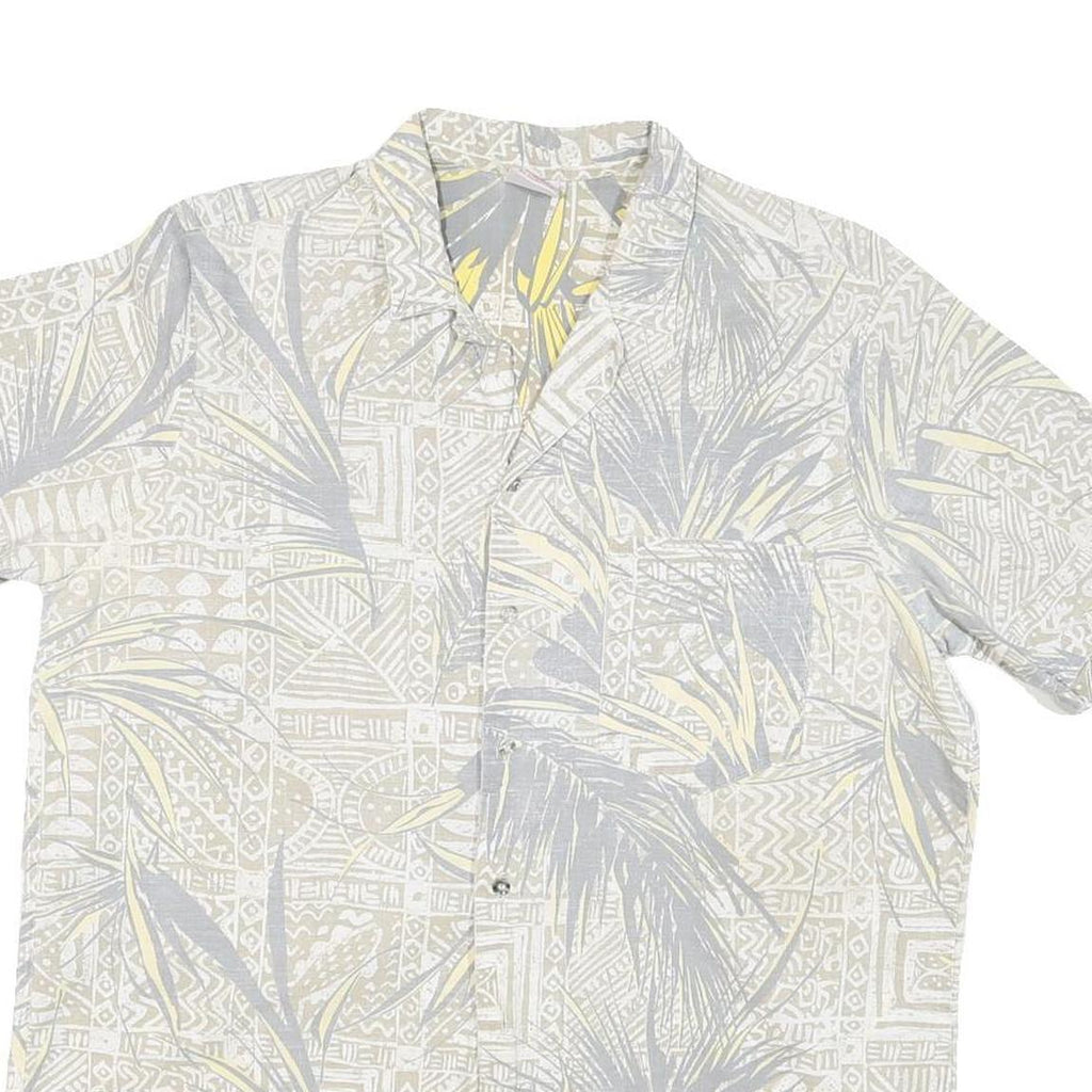 PARADICE BEACH CLUB Mens Beige & Grey Tropical Print Shirt M Lightweight Summer