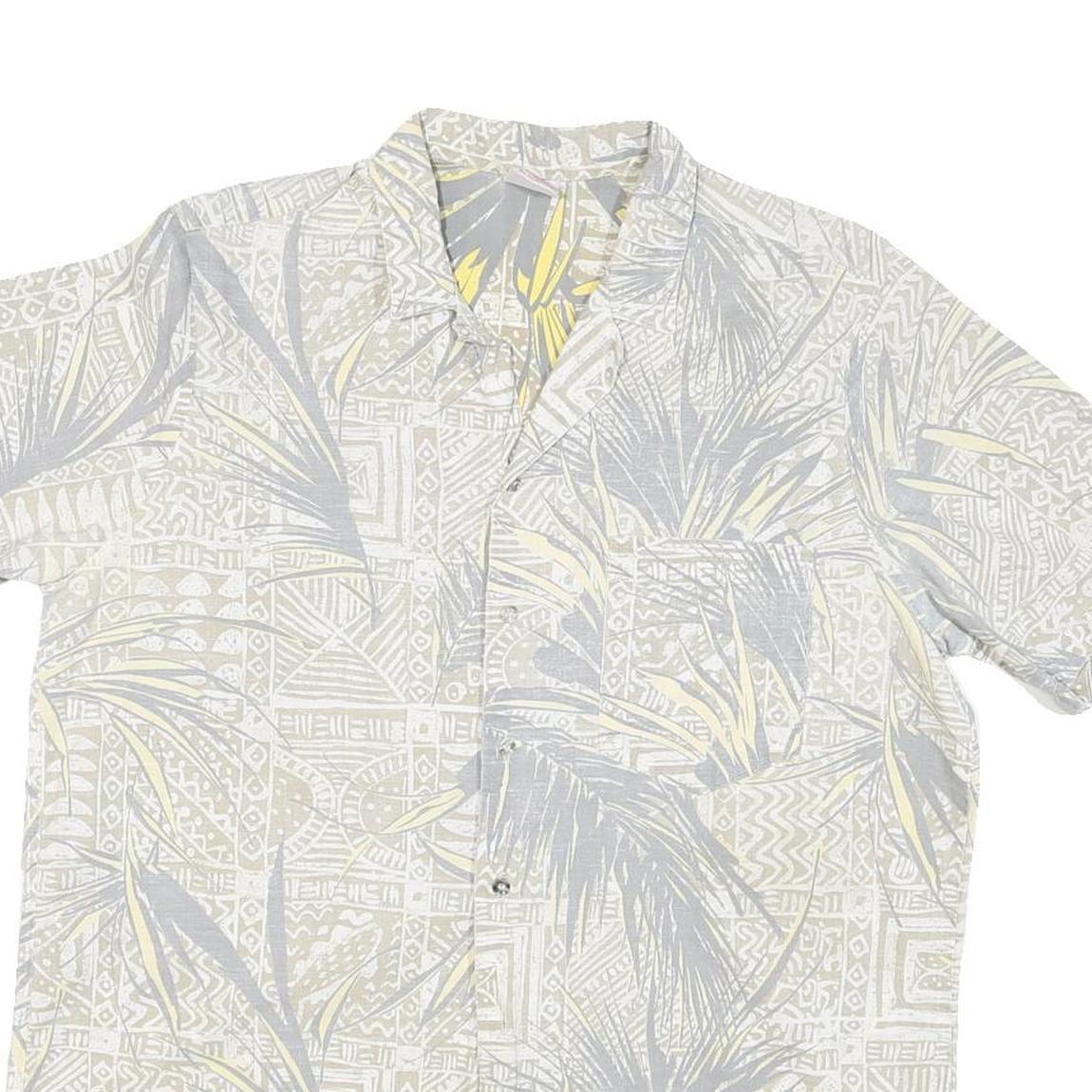 PARADICE BEACH CLUB Mens Beige & Grey Tropical Print Shirt M Lightweight Summer