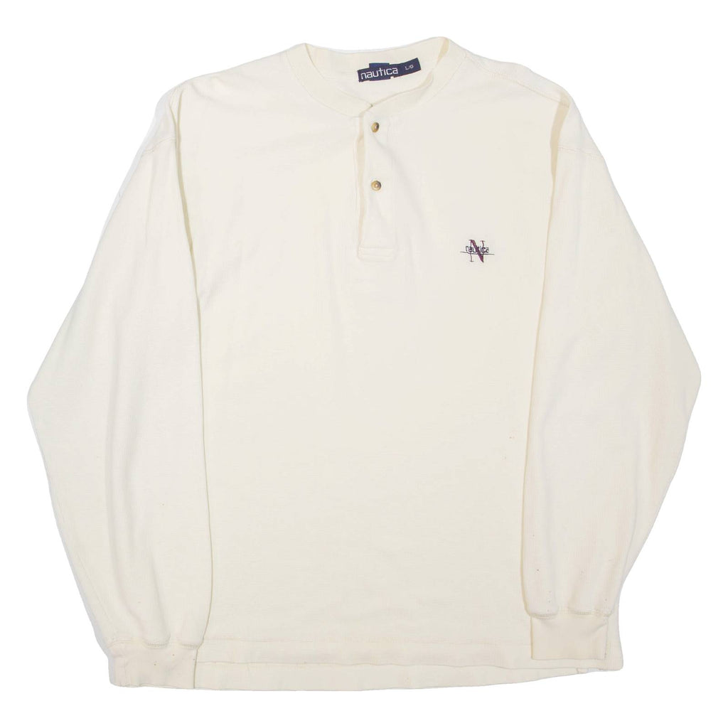 NAUTICA Mens T-Shirt Beige Long Sleeve Button Neck L