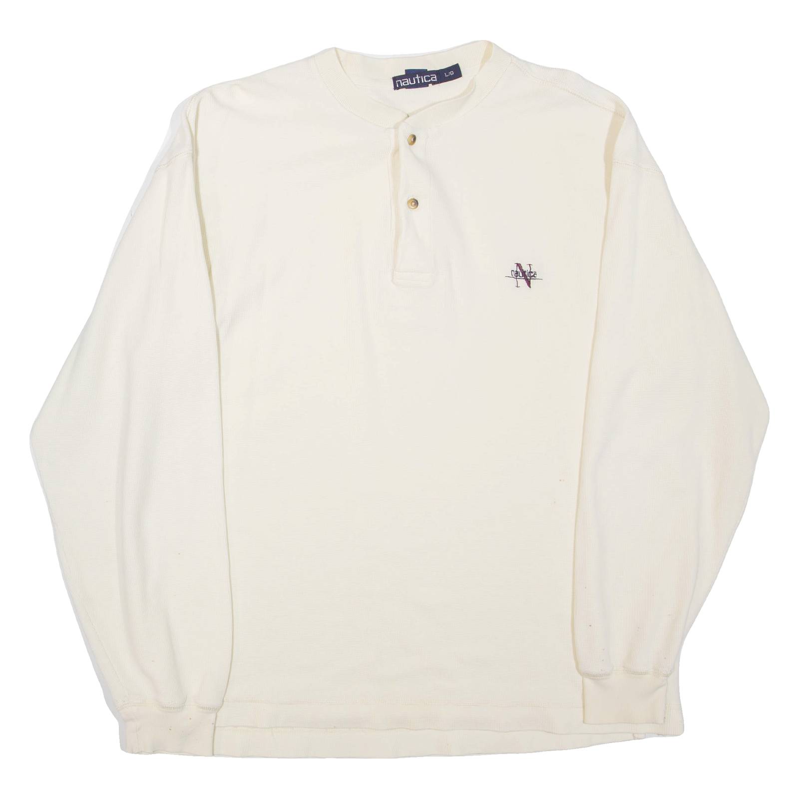NAUTICA Mens T-Shirt Beige Long Sleeve Button Neck L