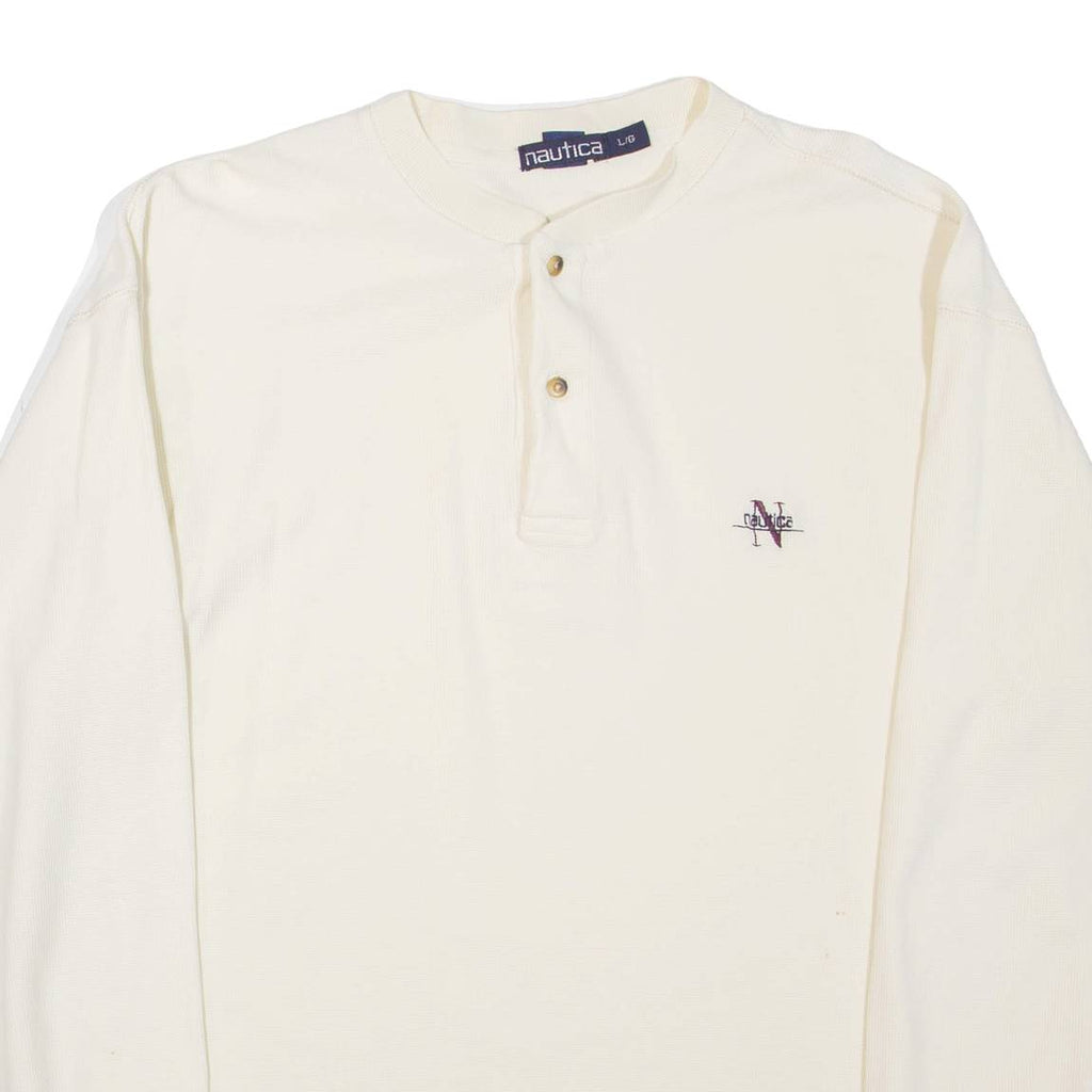 NAUTICA Mens T-Shirt Beige Long Sleeve Button Neck L