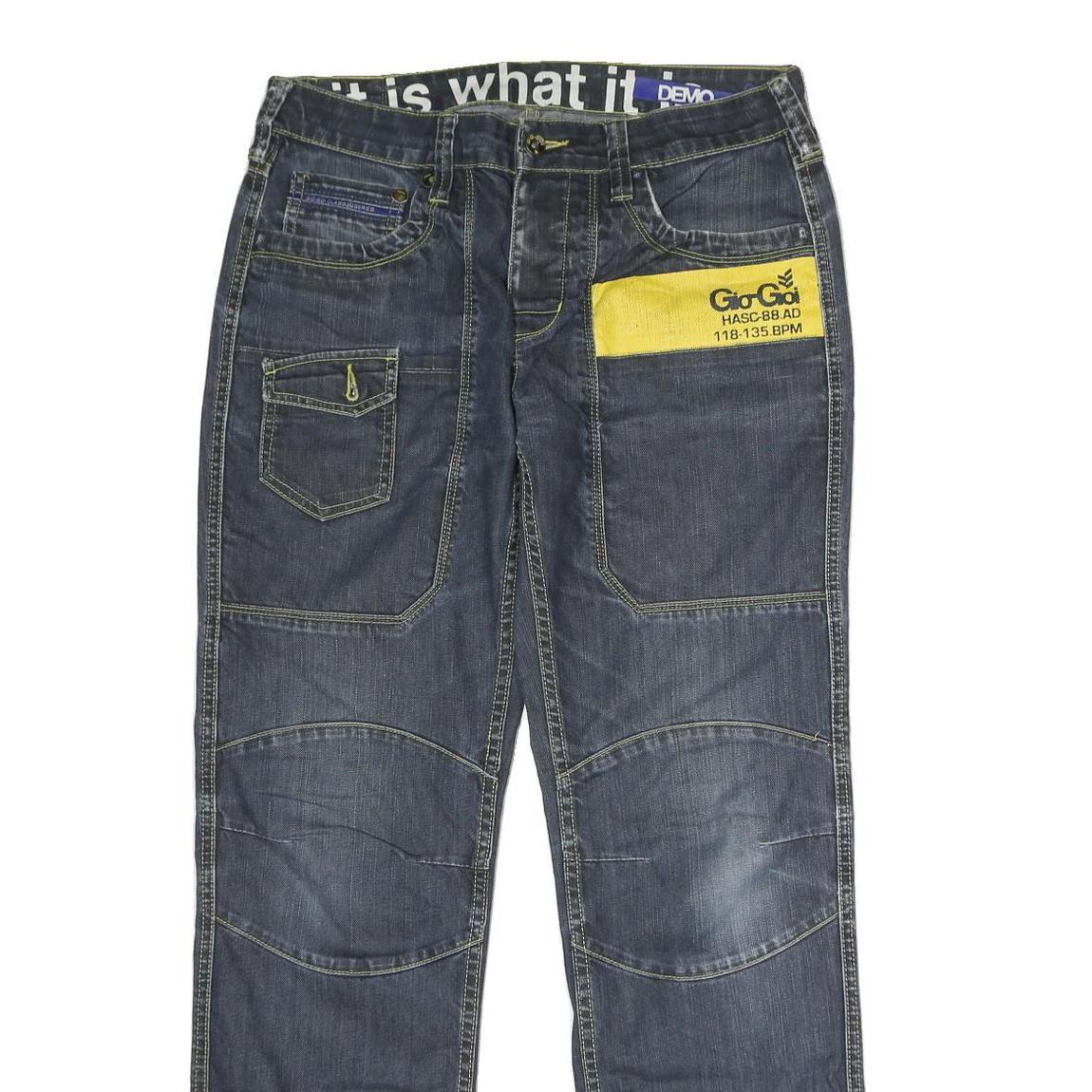 GOI GOI Mens Regular Fit Denim Jeans Blue W33 L30 Yellow Print Pockets Zip