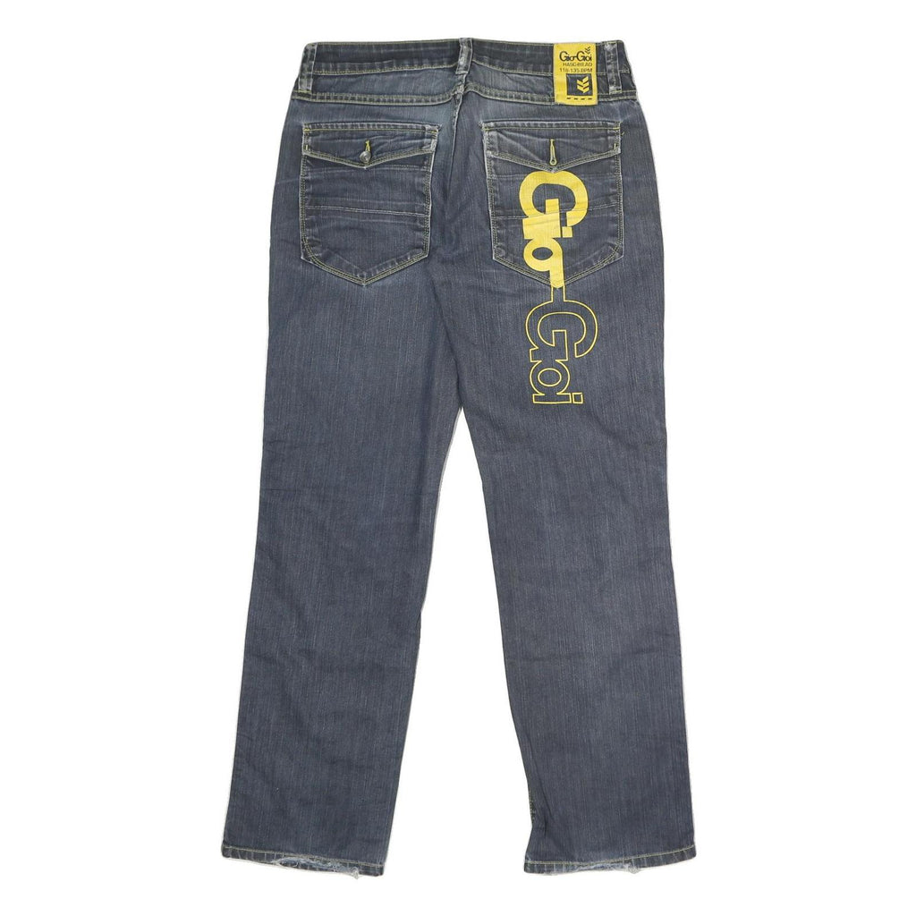GOI GOI Mens Regular Fit Denim Jeans Blue W33 L30 Yellow Print Pockets Zip