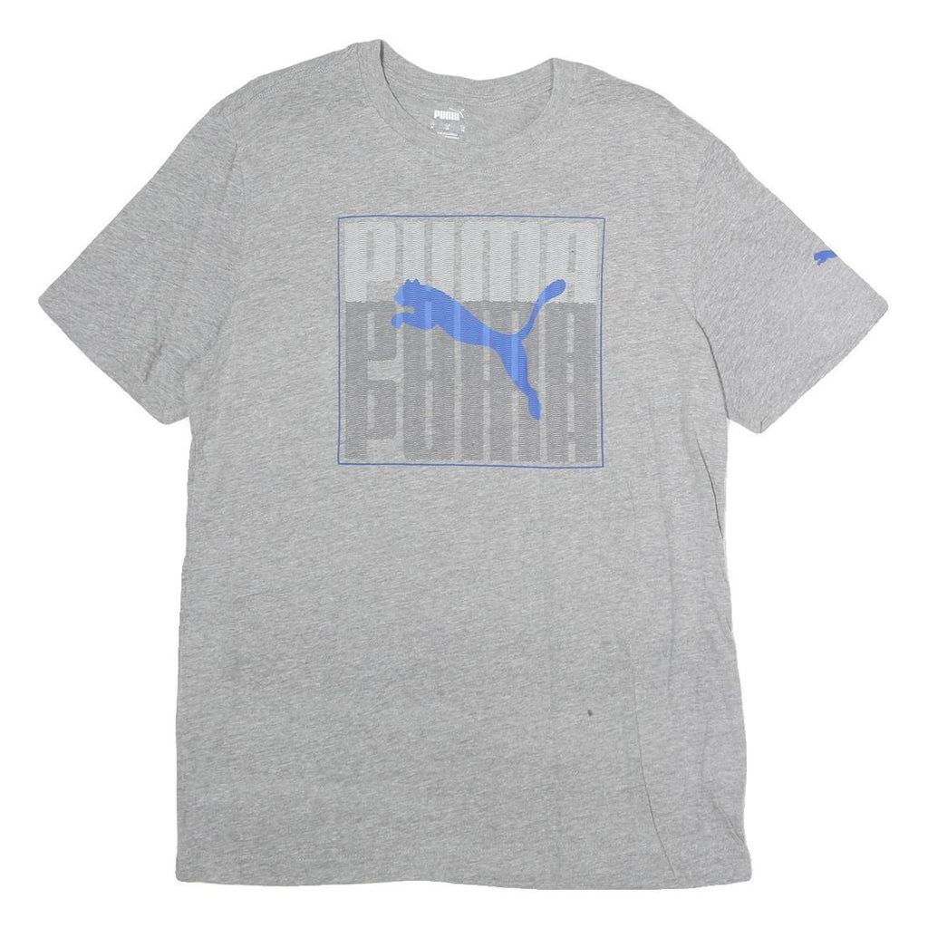 PUMA Mens Grey Blue Graphic T-Shirt M Short Sleeve Crew Neck Logo Cotton