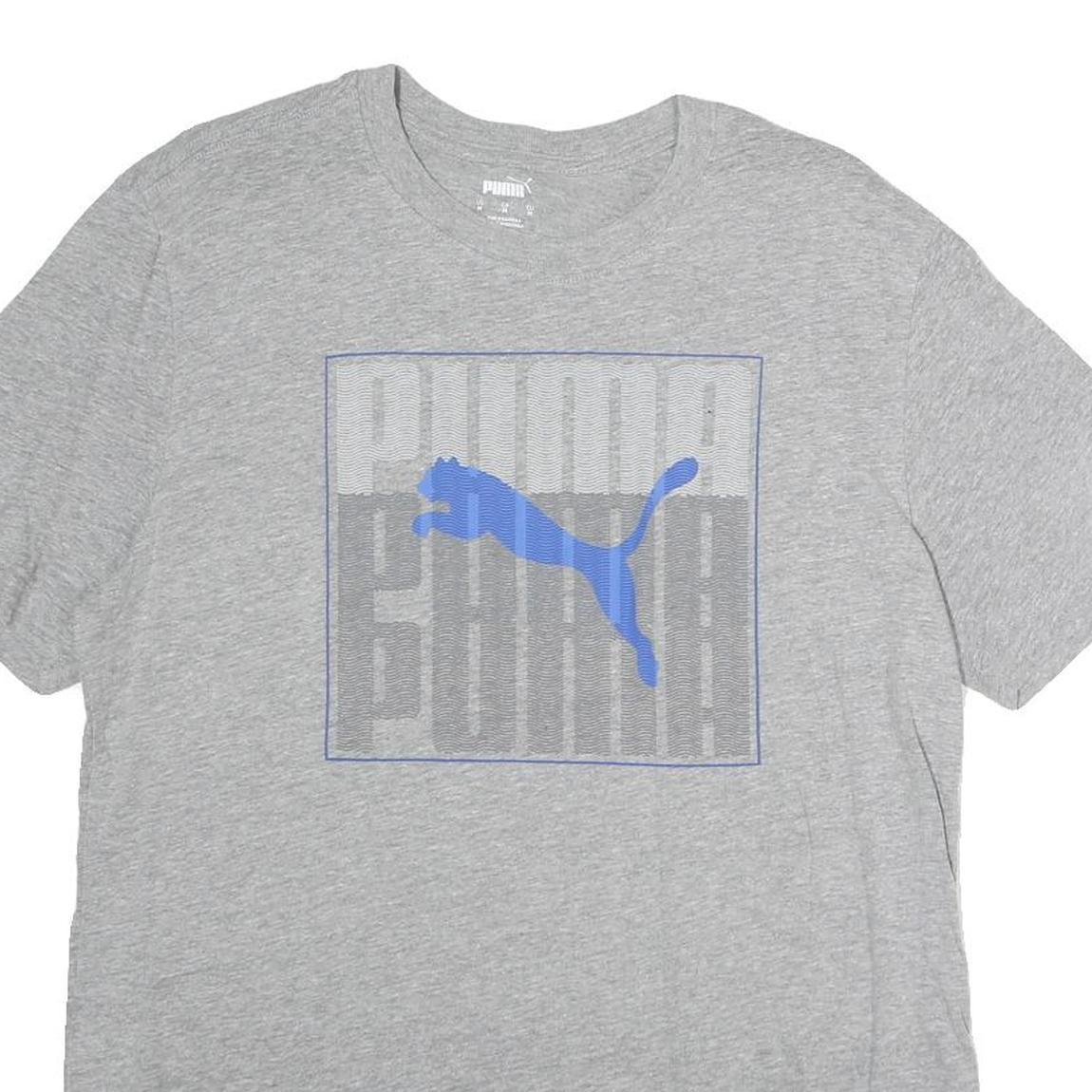 PUMA Mens Grey Blue Graphic T-Shirt M Short Sleeve Crew Neck Logo Cotton