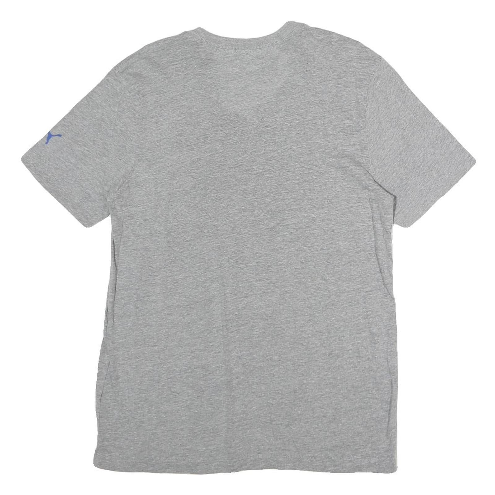 PUMA Mens Grey Blue Graphic T-Shirt M Short Sleeve Crew Neck Logo Cotton