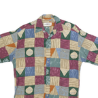 CAMPIA Mens Beige Green Purple Rayon S Geometric Pattern Short Sleeve Shirt