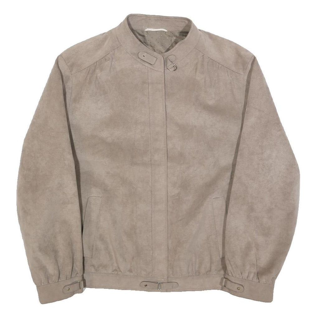 PLUS Womens Beige Button Jacket M Polyester Plain Elegant Casual Outerwear