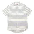 TOMMY HILFIGER Mens White & Blue Striped Shirt L Cotton Blend Button Down Casual