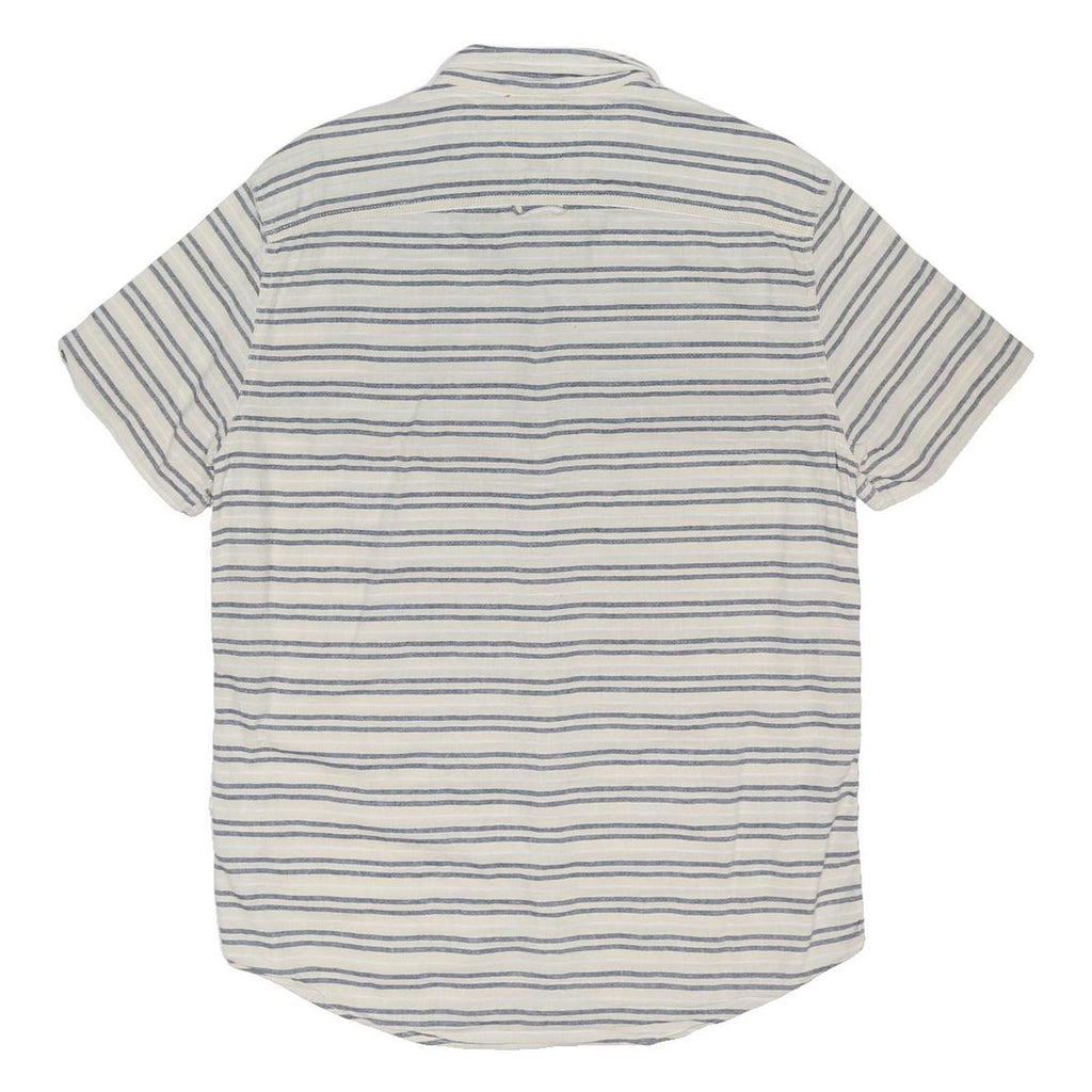 TOMMY HILFIGER Mens White & Blue Striped Shirt L Cotton Blend Button Down Casual
