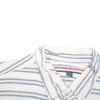 TOMMY HILFIGER Mens White & Blue Striped Shirt L Cotton Blend Button Down Casual