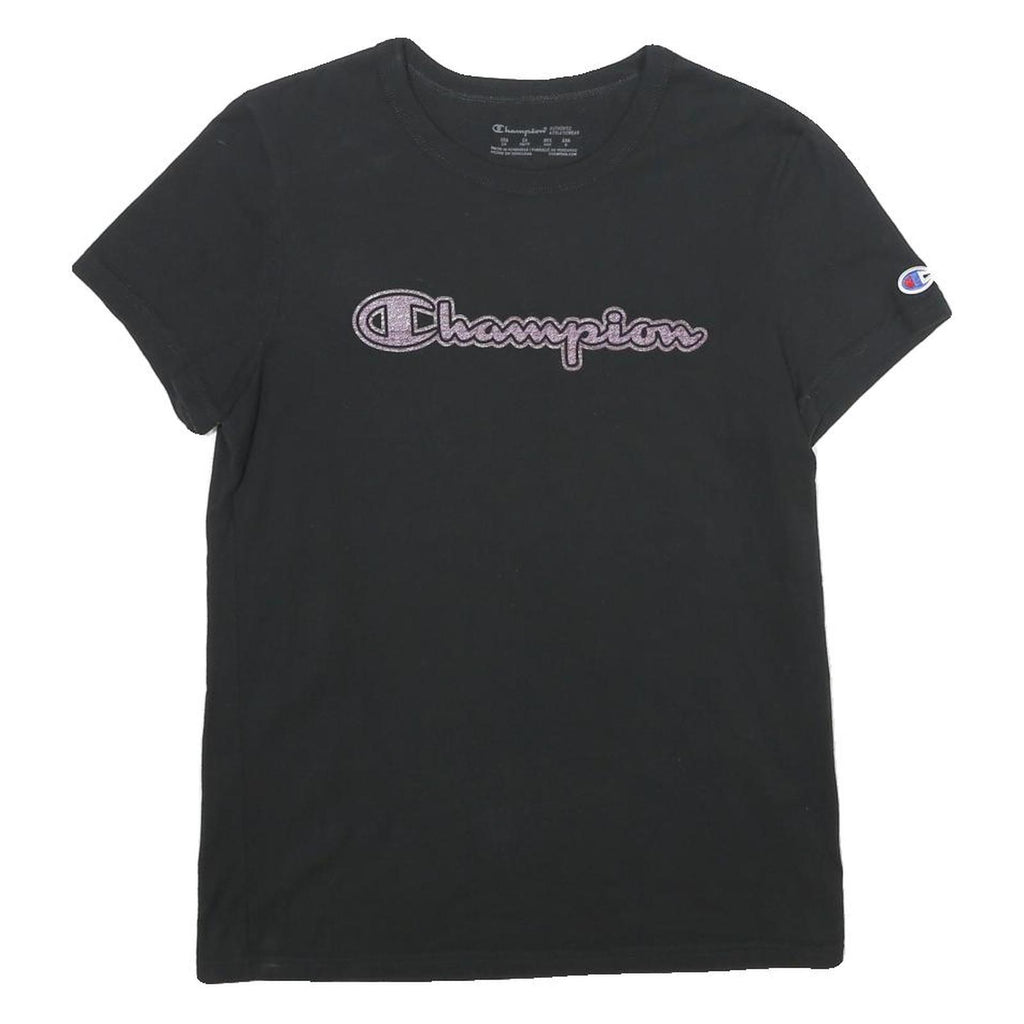 CHAMPION Womens Black T-Shirt XS Short Sleeve Crew Neck Cotton Casual Graphic