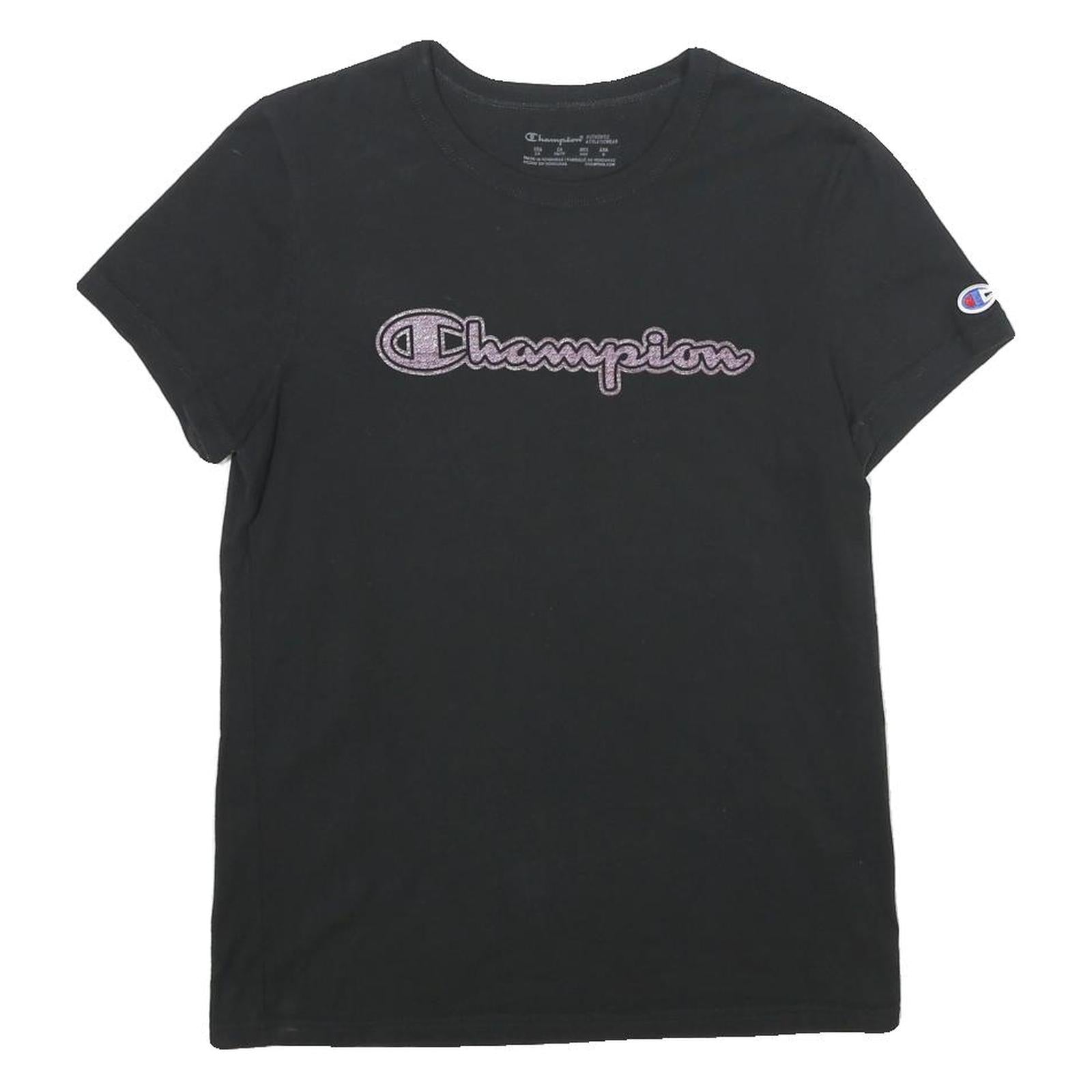 CHAMPION Womens Black T-Shirt XS Short Sleeve Crew Neck Cotton Casual Graphic