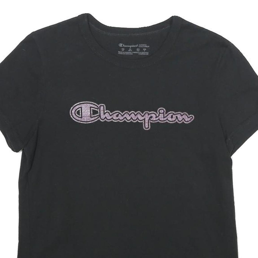 CHAMPION Womens Black T-Shirt XS Short Sleeve Crew Neck Cotton Casual Graphic