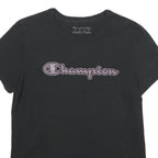 CHAMPION Womens Black T-Shirt XS Short Sleeve Crew Neck Cotton Casual Graphic
