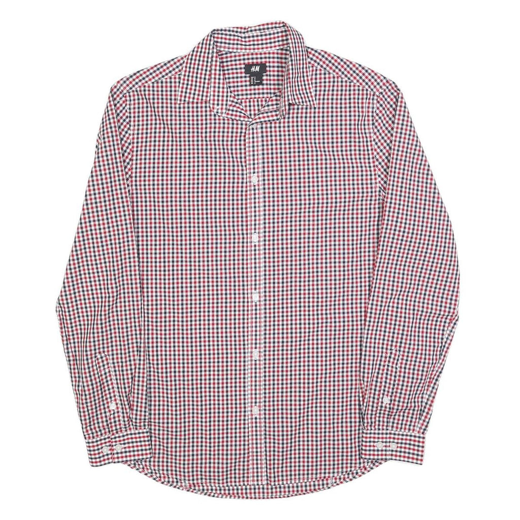 H&M Mens Red & Blue Check Shirt M Cotton Blend Casual Long Sleeve Button Collar
