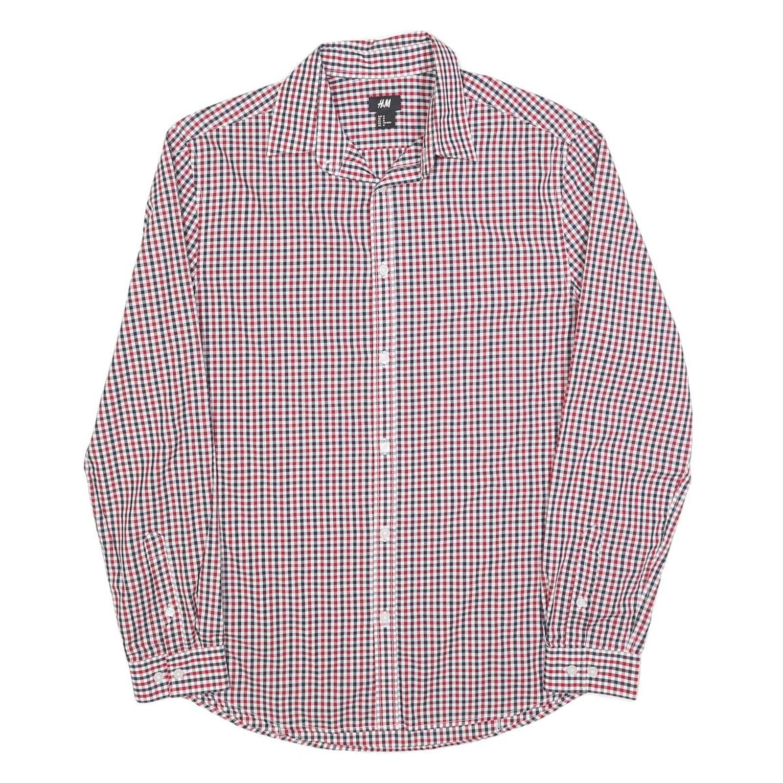 H&M Mens Red & Blue Check Shirt M Cotton Blend Casual Long Sleeve Button Collar